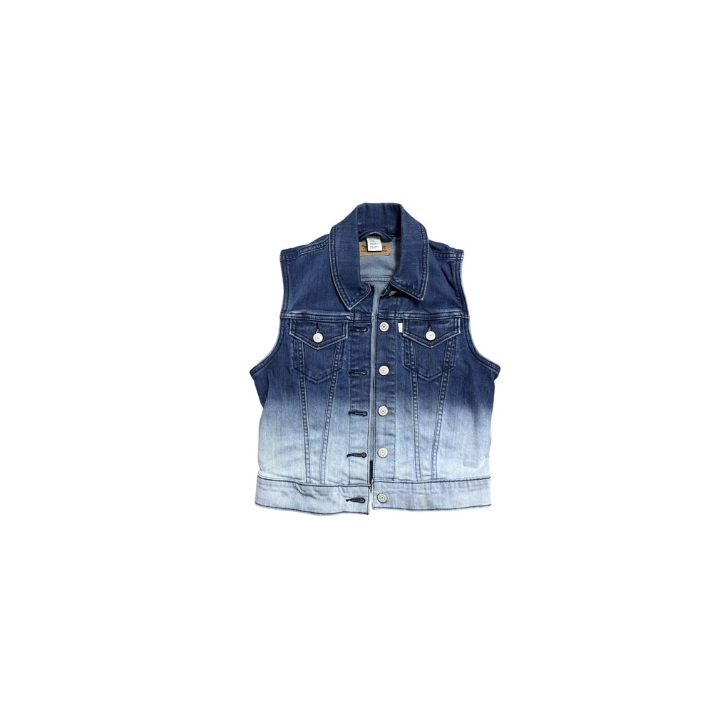 Levis‎ Denim Vest Juniors XS Blue Ombre Sleeveless Button Front Cropped Jacket